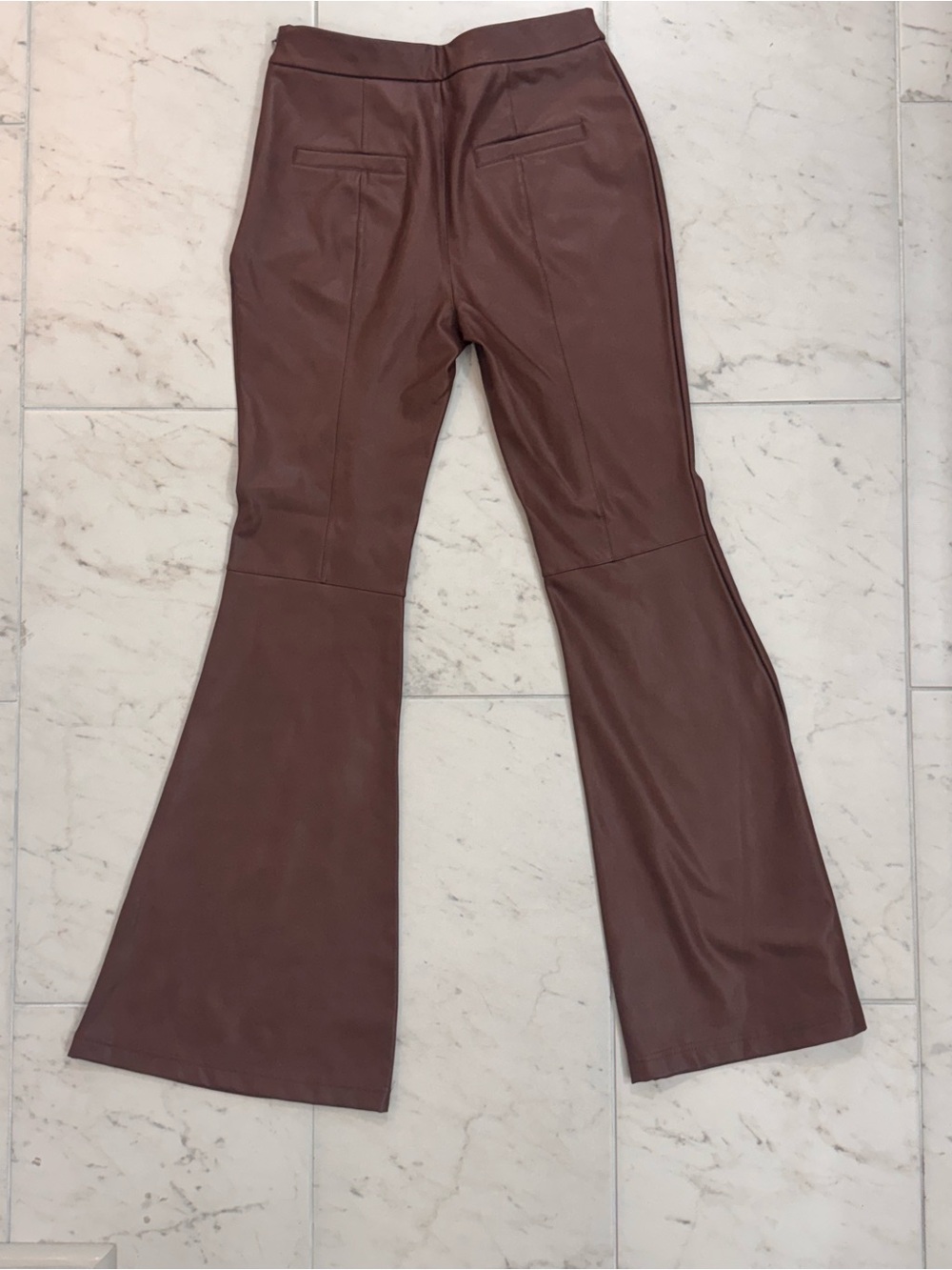 Bagatelle NYC Brown Faux Leather Flare Pants Size Small Vegan Leather High Rise